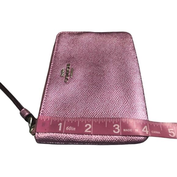 COACH Metallic Pink Textured Crossgrain Leather Corner Zip Wristlet - Picture 12 of 12
